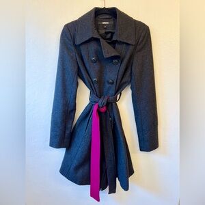 DKNY Trench Coat Belted Wool Charcoal Gray Women’s Size 6 Fit & Flare